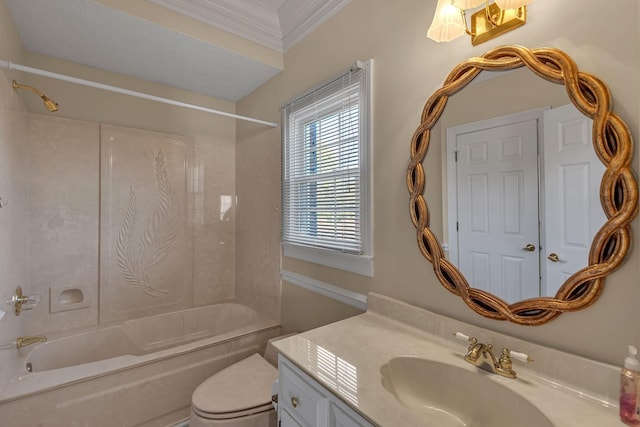 161 Graystone Dr, Gallatin, TN 37066 - bathroom with shower / bathtub combination, vanity, toilet, crown molding, and a chandelier