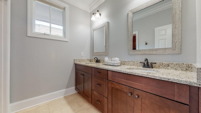 20 Daniels Dr, Franklin, TN 37064 - bathroom with double vanity, crown molding, baseboards, and tile patterned floors