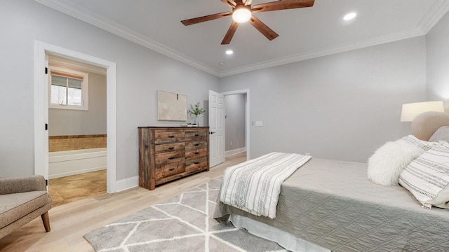 20 Daniels Dr, Franklin, TN 37064 - bedroom with ornamental molding, recessed lighting, connected bathroom, light wood-type flooring, and baseboards