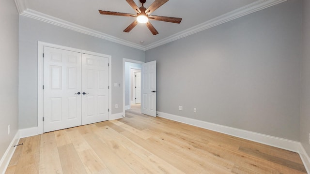 20 Daniels Dr, Franklin, TN 37064 - unfurnished bedroom featuring crown molding, light wood-style flooring, baseboards, a closet, and ceiling fan