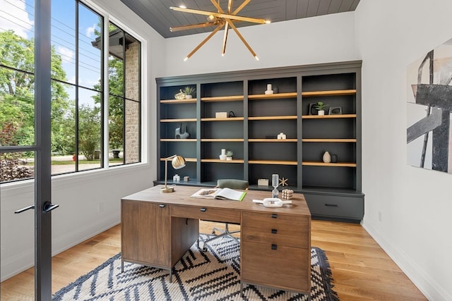 2915 Compton Rd, Nashville, TN 37215 - unfurnished office with healthy amount of natural light, baseboards, light wood-style flooring, and wooden ceiling