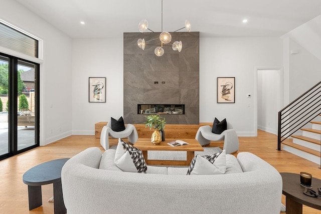 2915 Compton Rd, Nashville, TN 37215 - living room featuring stairs, light wood finished floors, baseboards, and recessed lighting