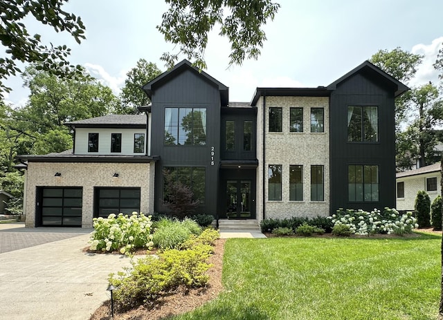 2915 Compton Rd, Nashville, TN 37215 - modern home featuring brick siding, french doors, concrete driveway, and a garage