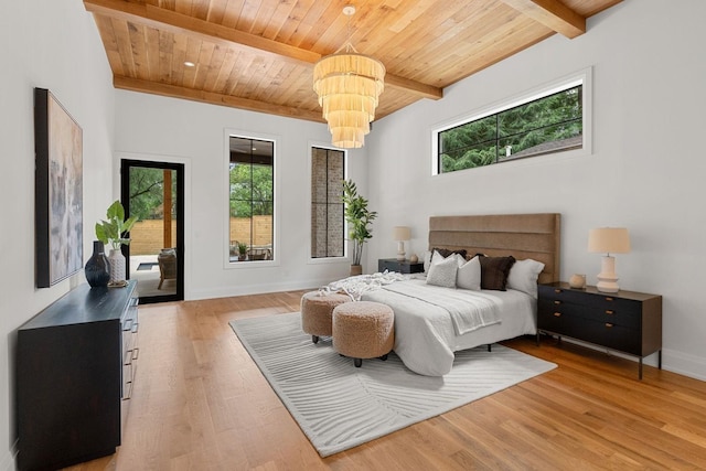2915 Compton Rd, Nashville, TN 37215 - bedroom with wood ceiling with exposed beams, light wood-style floors, baseboards, and access to exterior