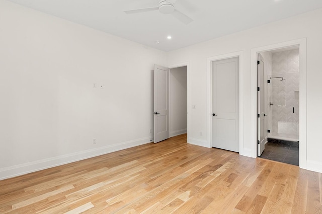 2915 Compton Rd, Nashville, TN 37215 - unfurnished bedroom with light wood-style flooring, baseboards, recessed lighting, connected bathroom, and a ceiling fan
