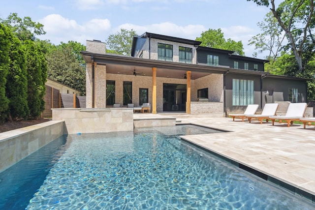 2915 Compton Rd, Nashville, TN 37215 - back of house featuring ceiling fan, a chimney, a patio, and brick siding
