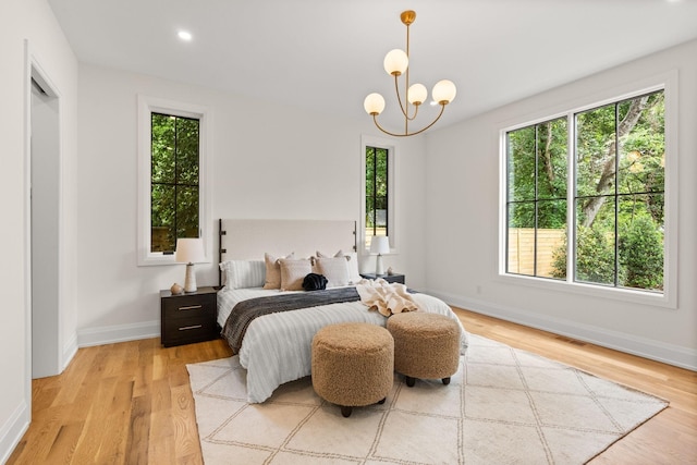 2915 Compton Rd, Nashville, TN 37215 - bedroom featuring baseboards, light wood-style flooring, a chandelier, and recessed lighting