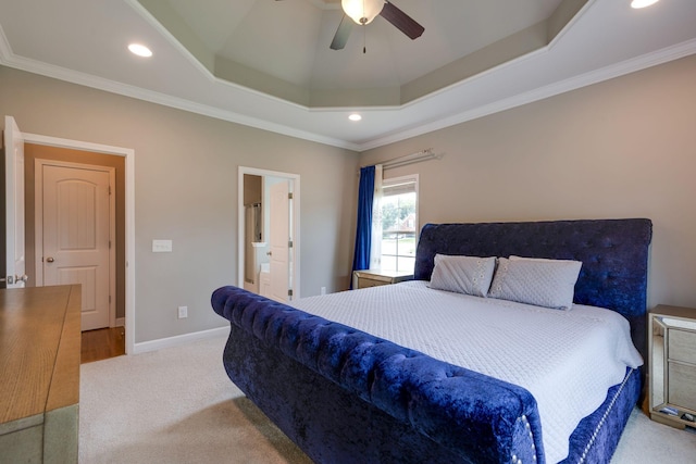 2001 Katach Ct, Spring Hill, TN 37174 - bedroom featuring carpet flooring, recessed lighting, a raised ceiling, crown molding, and ensuite bathroom