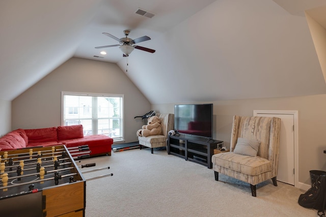 2001 Katach Ct, Spring Hill, TN 37174 - living room with carpet, lofted ceiling, and a ceiling fan