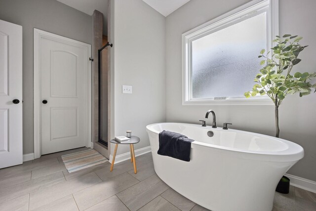 276 Indian Creek Rd, Cumberland Furnace, TN 37051 - full bathroom featuring baseboards, a soaking tub, and a stall shower