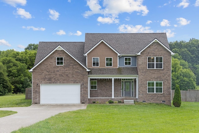 276 Indian Creek Rd, Cumberland Furnace, TN 37051 - view of front of property with driveway, brick siding, a garage, roof with shingles, and crawl space