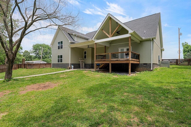 6400 Williams Rd, Cross Plains, TN 37049 - rear view of property featuring a wooden deck, a ceiling fan, roof with shingles, and central AC