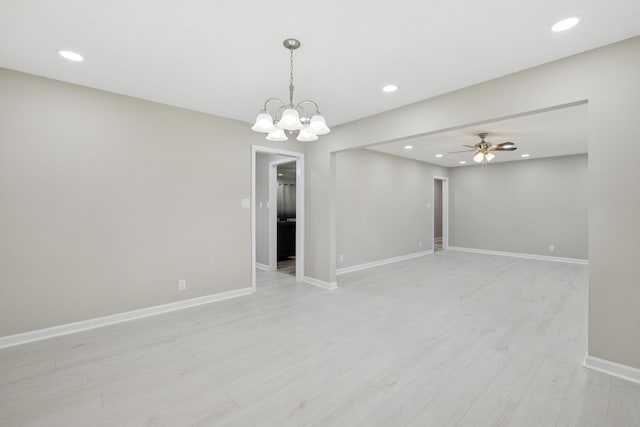 2762 Hunters Point Pike, Lebanon, TN 37087 - empty room featuring recessed lighting, ceiling fan, light wood-style floors, and a chandelier