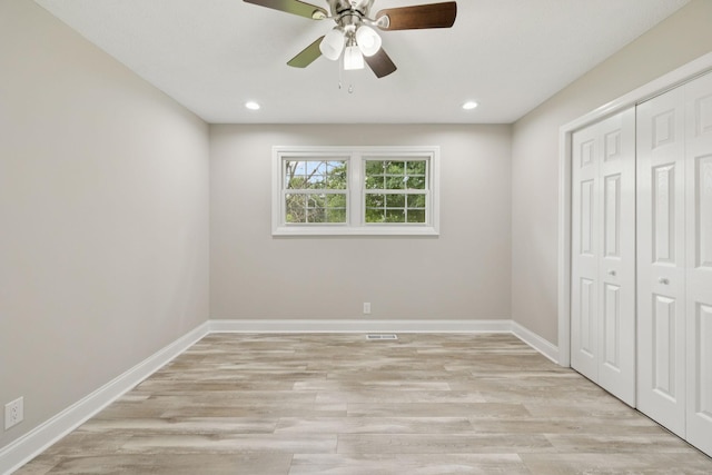 2762 Hunters Point Pike, Lebanon, TN 37087 - unfurnished bedroom with a closet, light wood-type flooring, recessed lighting, and a ceiling fan