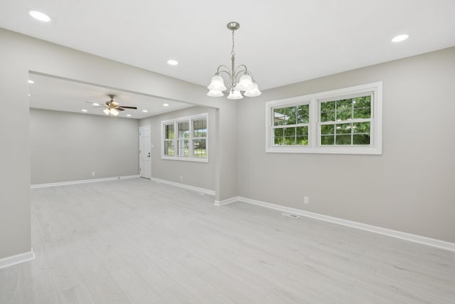 2762 Hunters Point Pike, Lebanon, TN 37087 - unfurnished room with recessed lighting, healthy amount of natural light, light wood-type flooring, a ceiling fan, and a chandelier
