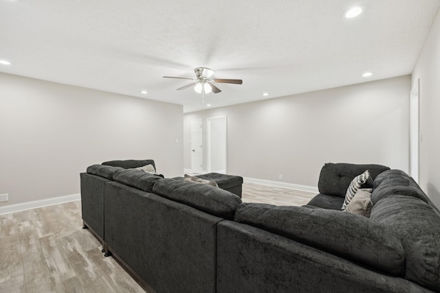 2762 Hunters Point Pike, Lebanon, TN 37087 - living room featuring a ceiling fan, light wood finished floors, and recessed lighting