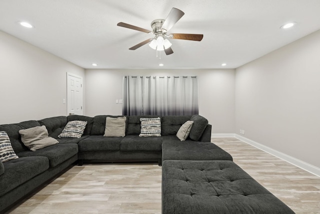 2762 Hunters Point Pike, Lebanon, TN 37087 - living room featuring light wood-style flooring, recessed lighting, and a ceiling fan
