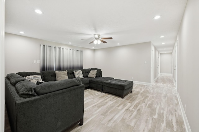 2762 Hunters Point Pike, Lebanon, TN 37087 - living room featuring a ceiling fan, light wood-style flooring, and recessed lighting