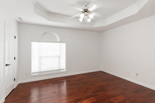 5026 Hectare Ln, La Vergne, TN 37086 - empty room with a tray ceiling, crown molding, hardwood / wood-style flooring, a ceiling fan, and baseboards