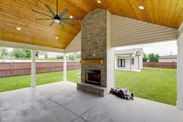 5026 Hectare Ln, La Vergne, TN 37086 - view of patio / terrace with an outdoor stone fireplace and a ceiling fan