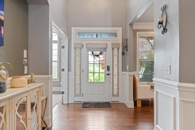 793 Alameda Ave, Nolensville, TN 37135 - foyer entrance with dark wood-style floors, a wainscoted wall, healthy amount of natural light, and a decorative wall