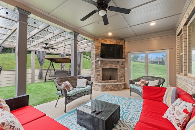 793 Alameda Ave, Nolensville, TN 37135 - view of patio featuring ceiling fan and an outdoor living space with a fireplace