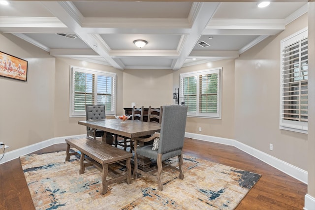 793 Alameda Ave, Nolensville, TN 37135 - dining room with plenty of natural light, baseboards, wood finished floors, beamed ceiling, and coffered ceiling