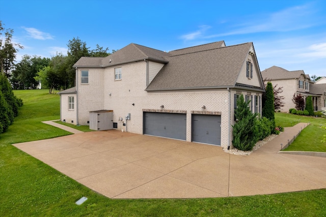 793 Alameda Ave, Nolensville, TN 37135 - view of side of property with brick siding, concrete driveway, a yard, roof with shingles, and a garage