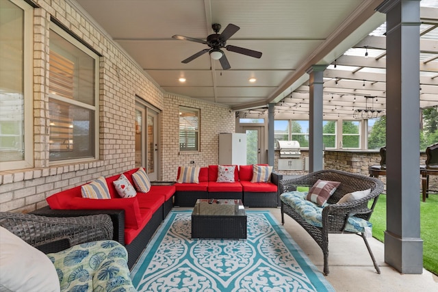 793 Alameda Ave, Nolensville, TN 37135 - view of patio featuring an outdoor living space, a ceiling fan, and a pergola