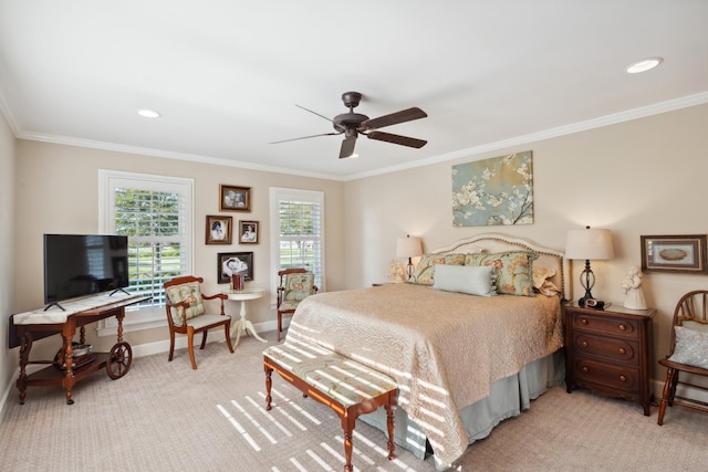 5013 Baker Rd, Murfreesboro, TN 37129 - bedroom featuring light colored carpet, ornamental molding, and ceiling fan