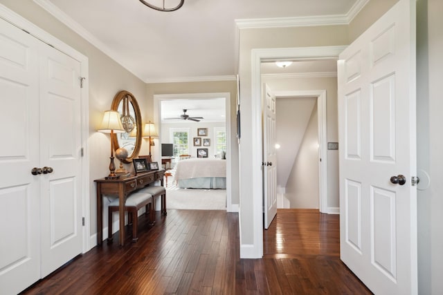 5013 Baker Rd, Murfreesboro, TN 37129 - corridor with dark wood-style flooring and crown molding