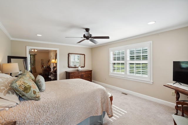 5013 Baker Rd, Murfreesboro, TN 37129 - bedroom with crown molding, carpet, recessed lighting, and ceiling fan