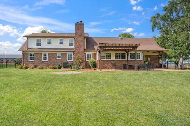 5013 Baker Rd, Murfreesboro, TN 37129 - rear view of property with a pergola, a patio area, a chimney, and brick siding