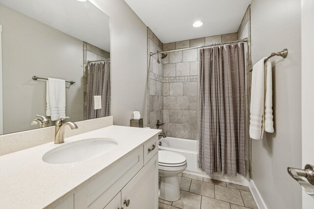 146 Island Way, Winchester, TN 37398 - bathroom featuring vanity, shower / tub combo with curtain, and tile patterned flooring