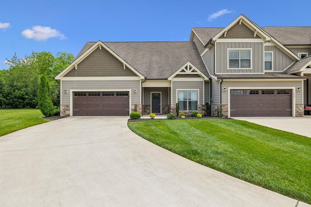146 Island Way, Winchester, TN 37398 - craftsman-style home featuring driveway, board and batten siding, a front lawn, and stone siding