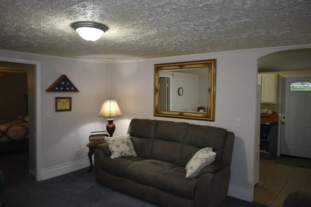 34 Thompson Hollow Rd, Carthage, TN 37030 - living area featuring a textured ceiling, arched walkways, and carpet