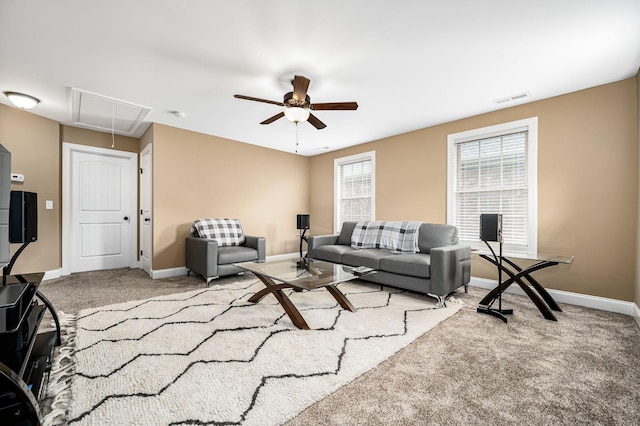 2816 Lightning Bug Dr, Murfreesboro, TN 37129 - living area featuring attic access, carpet flooring, and a ceiling fan