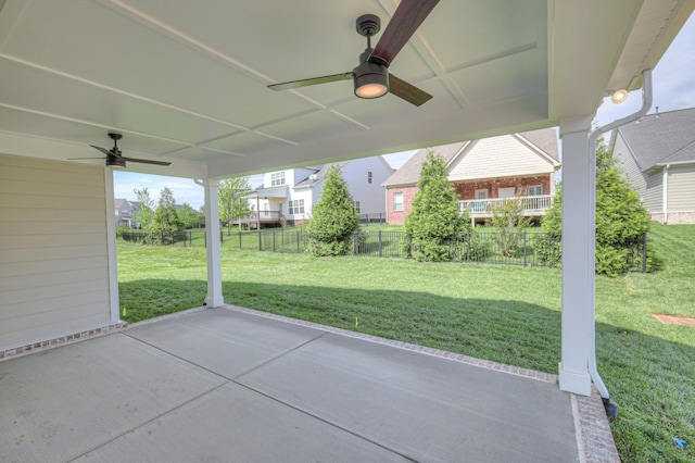 4025 Singing Creek Dr, Franklin, TN 37064 - fenced backyard with a ceiling fan, a patio area, and a residential view