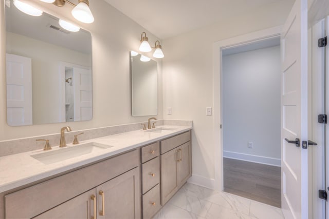 4025 Singing Creek Dr, Franklin, TN 37064 - full bath featuring double vanity and marble look tiles