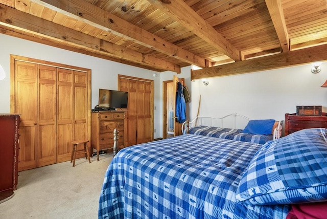 2875 Stage Coach Rd, Sewanee, TN 37375 - bedroom with a wood ceiling with exposed beams and light carpet