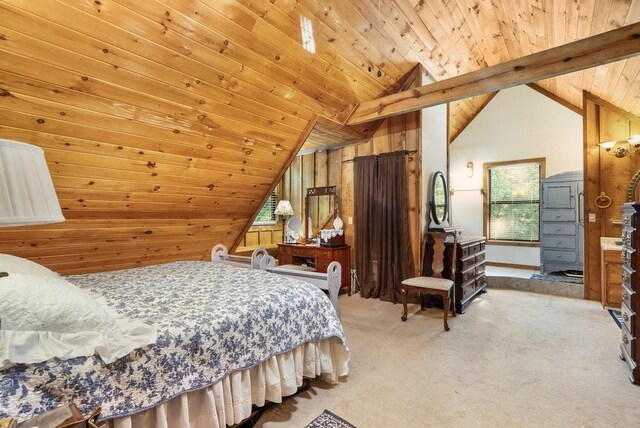 2875 Stage Coach Rd, Sewanee, TN 37375 - bedroom with wooden ceiling, carpet, and wooden walls