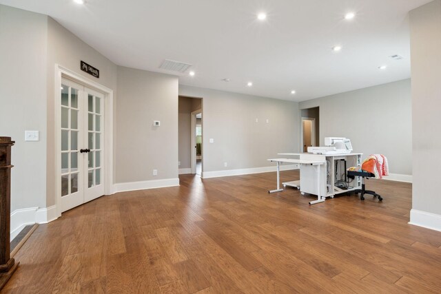 6013 Blackwell Ln, Franklin, TN 37064 - office area featuring french doors, wood finished floors, and recessed lighting