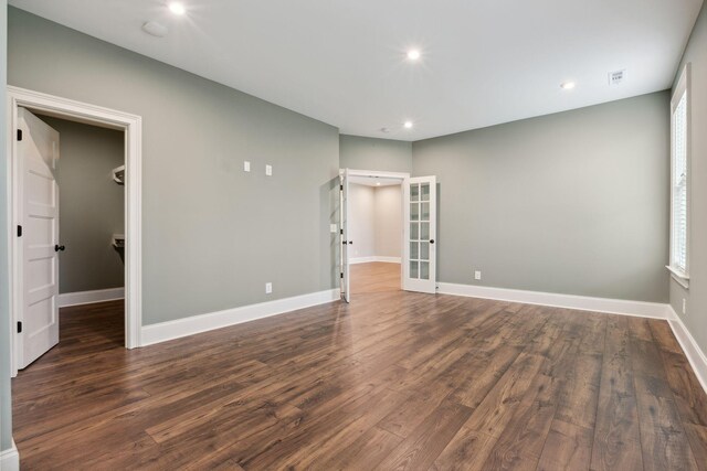 6013 Blackwell Ln, Franklin, TN 37064 - unfurnished room featuring french doors, dark wood-type flooring, recessed lighting, and a smoke detector