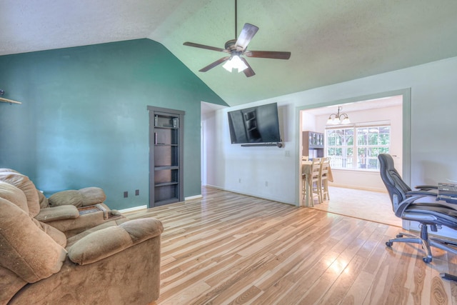 168 N Wagon Trl, Murfreesboro, TN 37128 - office area with a chandelier, wood finished floors, a ceiling fan, lofted ceiling, and built in shelves