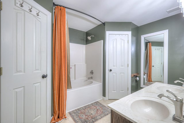 168 N Wagon Trl, Murfreesboro, TN 37128 - full bath featuring shower / bath combination with curtain, double vanity, and tile patterned floors