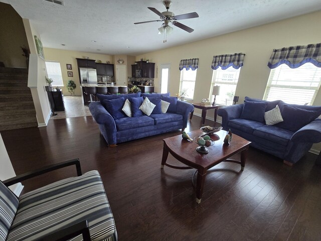 1736 Bellamy Ln, Murfreesboro, TN 37128 - living room with a ceiling fan, wood finished floors, and stairs