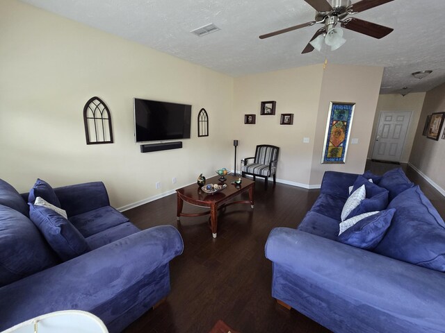 1736 Bellamy Ln, Murfreesboro, TN 37128 - living room with wood finished floors, a ceiling fan, and a textured ceiling