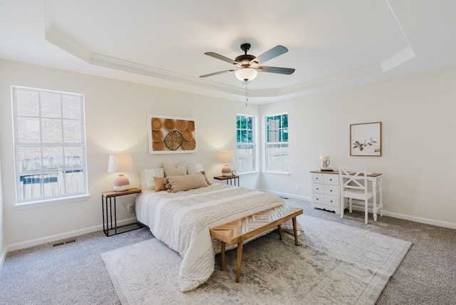 100 Crestfield Pl, Franklin, TN 37069 - bedroom featuring a tray ceiling, carpet flooring, crown molding, and ceiling fan