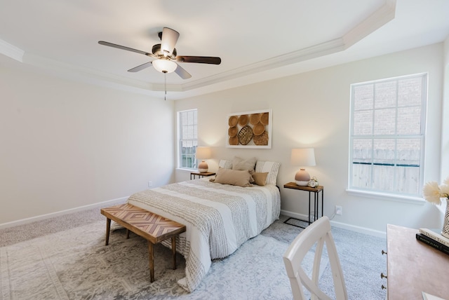 100 Crestfield Pl, Franklin, TN 37069 - carpeted bedroom featuring a raised ceiling, ornamental molding, and a ceiling fan