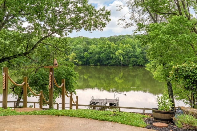 554 Hickman Shores Rd, Dover, TN 37058 - water view with a dock and a heavily wooded area